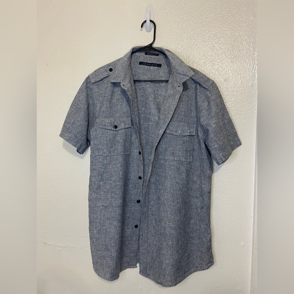 Men’s Sean John shirt, size XXL, blue, button down linen & cotton extra buttons